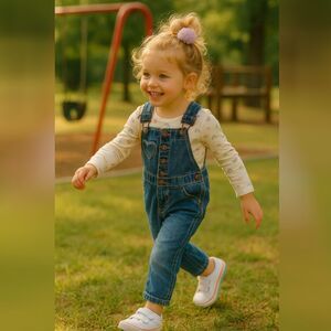 OshKosh B’gosh Girls Denim Overalls Size 2T | Heart Pocket Button Cotton Bibs